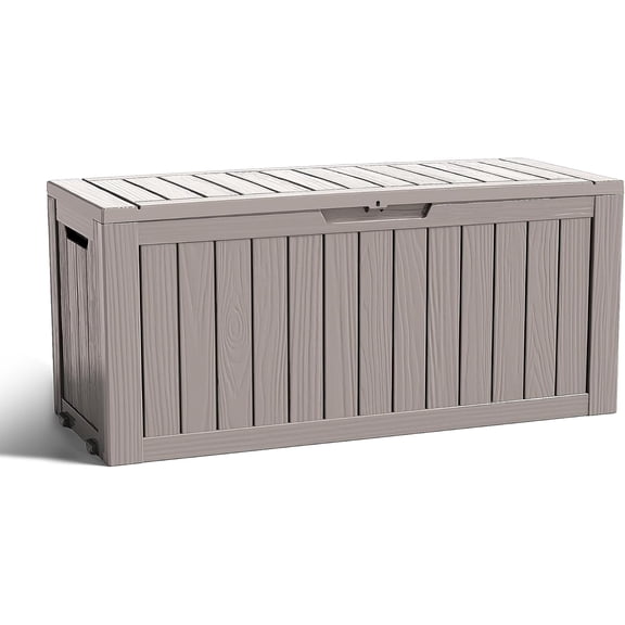 Outdoor Storage Housing Deck Box - Waterproof Patio Furniture, Garden Tools, Cushions, Pool Accessories Storage Bench with Lockable Lid and Side Handles (Grey 76 Gal)