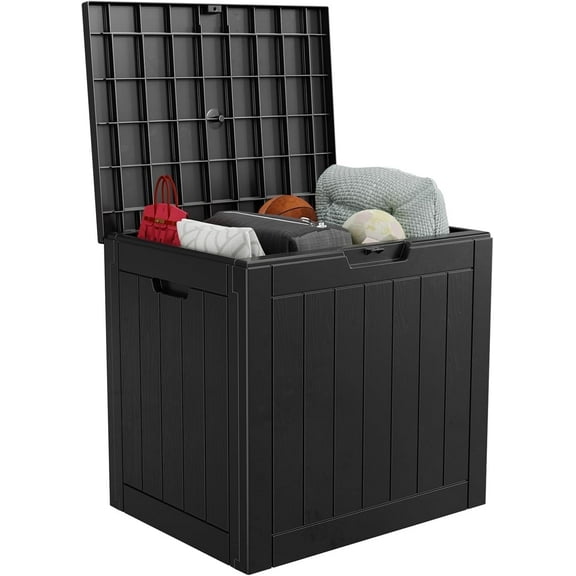 31 Gallon Resin Deck Storage Box | Lockable Patio Outdoor Container for Furniture & Garden Tools | Waterproof Black Outdoor Storage with Secure Latching