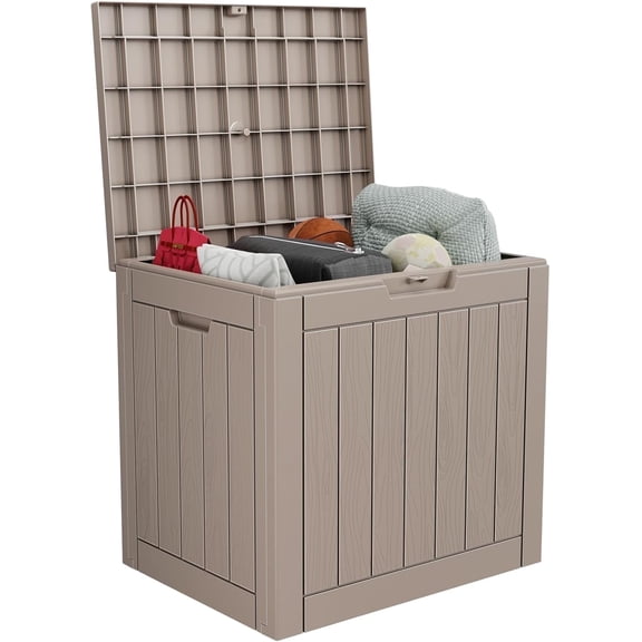 31Gallon Resin Deck Box, Lockable Patio Outdoor Storage Box for Furniture, Garden Tools and Tools Storage, Waterproof Outside Storage Boxes - Grey