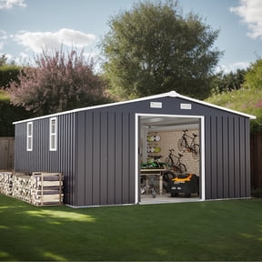 Outdoor Storage Shed, 12x10 FT Large Backyard Sheds, Utility Metal Tool Storage with Updated Frame Structure, Outdoor Storage Building, Garden Shed for Backyard, Lawn, Patio (Dark Gray)