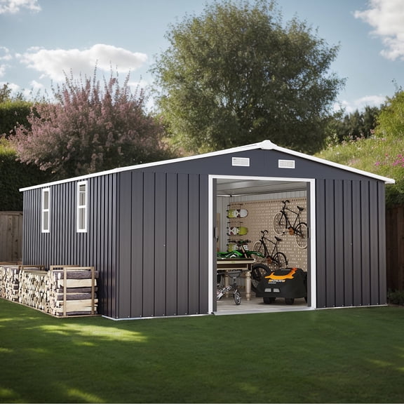 Outdoor Storage Shed, 12x10 FT Large Backyard Sheds, Utility Metal Tool Storage with Updated Frame Structure, Outdoor Storage Building, Garden Shed for Backyard, Lawn, Patio (Dark Gray)