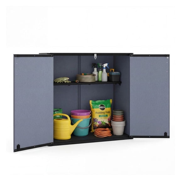 Outdoor Storage Shed 23.5 Cu.ft - Lockable Garden Tool Cabinet PP HDPE - Gray