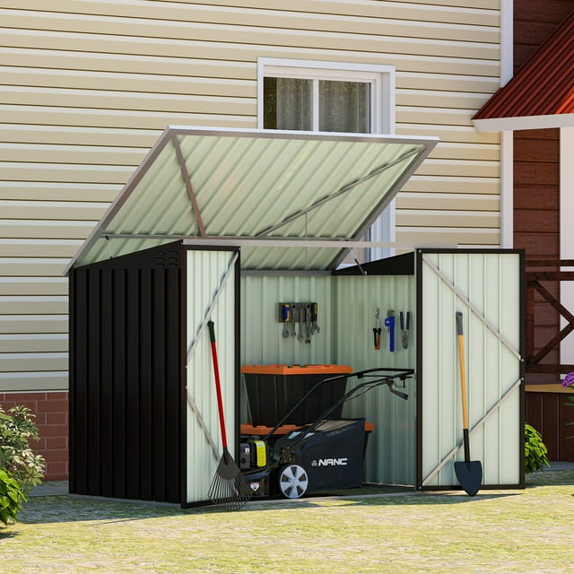 Outdoor Storage Shed, 3.4 x 5.8 FT Metal Trash Shed with Lid Chain
