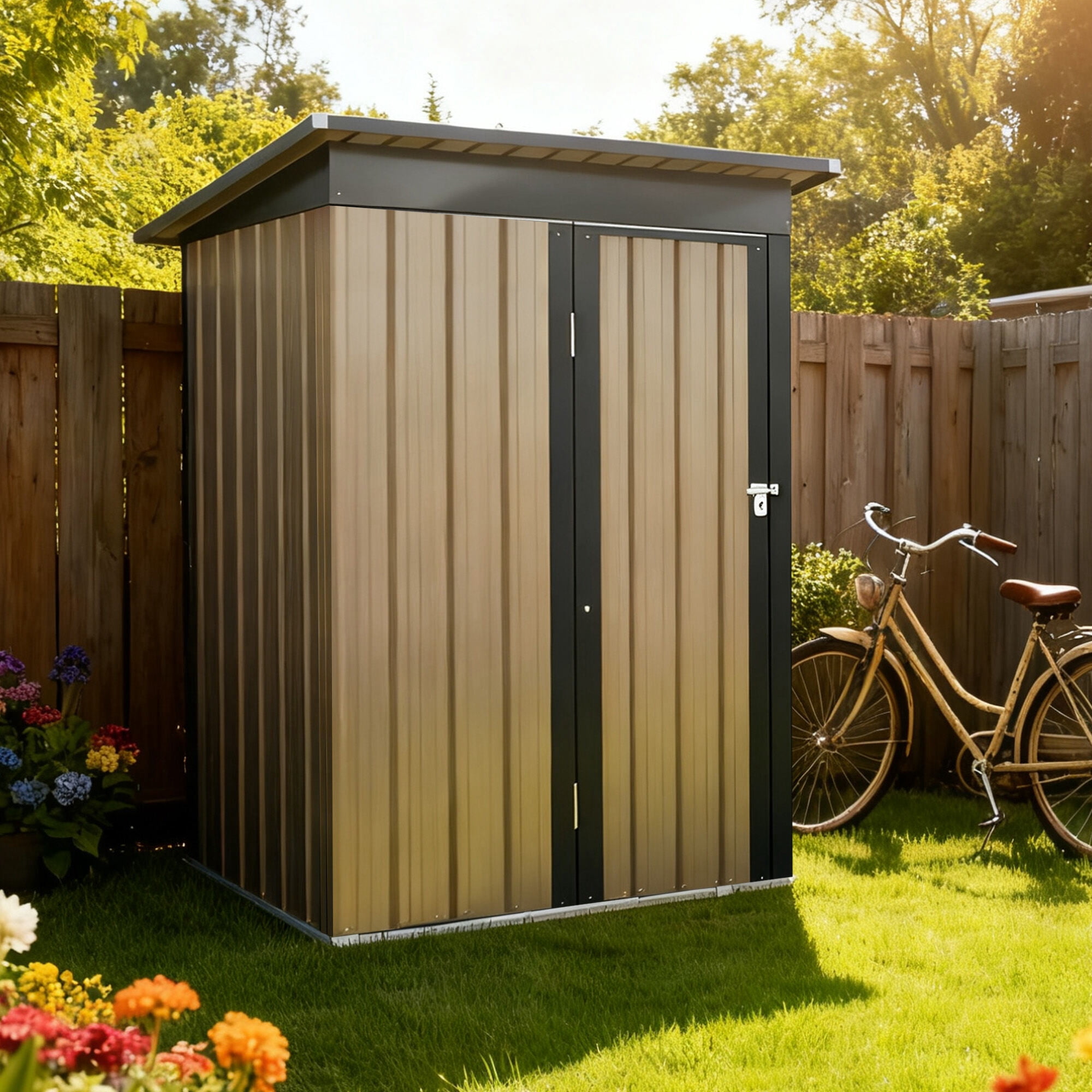 Outdoor Storage Shed 4.27FT x2.42FT Metal Garden Shed 5 X 3 FT Pent Roof with Hinge Door,Garden Storage Shed