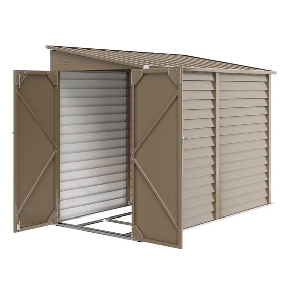 Outdoor Storage Shed 4.6'x9' Metal Lean To Shed with Foundation Kit, Lockable Door, Brown