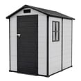 thumbnail image 1 of Outdoor Storage Shed 4x6 FT with Floor, Plastic Resin Garden Shed with Window&Lockable Door, All-Weather Utility Shed for Patio, Backyard, Lawn Mower, Bike, 1 of 9
