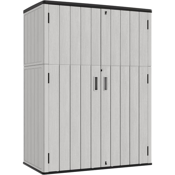 Outdoor Storage Shed, 57 Cu.Ft Resin Storage Cabinet Waterproof with Lockable Floor, All-Weather Tall Backyard Shed