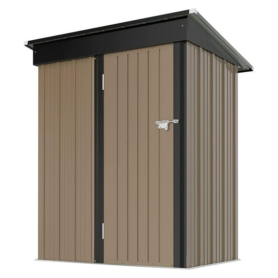 Outdoor Storage Shed 5X3 FT Small Outside Sheds & Outdoor Storage Anti-Corrosion Metal Shed Waterproof Outdoor Storage Cabinet with Door & Lock for Backyard Patio Lawn (Brown)
