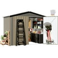 thumbnail image 1 of Outdoor Storage Shed, 6' × 4' FT Metal Storage Shed with Updated Frame Structure and Lockable Doors, Waterproof Shed for Backyard, Patio, Garden, Brown, 1 of 6