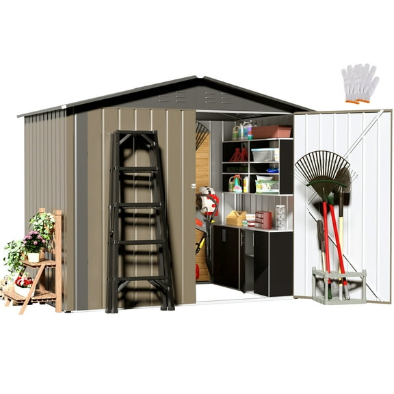 Outdoor Storage Shed, 6' × 4' FT Metal Storage Shed with Updated Frame Structure and Lockable Doors, Waterproof Shed for Backyard, Patio, Garden, Brown