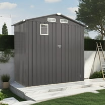 Outdoor Storage Shed 6 x 4 FT Metal Tool Shed with Peaked Roof, Metal Garden Shed Anti-Corrosion Storage House with Clear Window, Lockable Door for Backyard, Patio, Sundries, Gray (Clear Window)