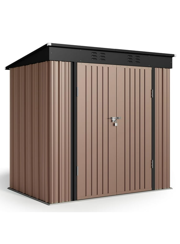 Outdoor Storage Shed, 6' x 4' Outdoor Storage Shed Clearance for Backyard Patio Lawn, Waterproof Metal Shed Outdoor Storage with Double Lockable Doors and Base Frame, Brown