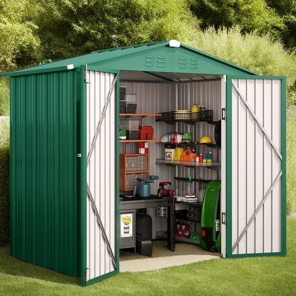 Outdoor Storage Shed 6 x 4 t(24.6 sq. ft.)Metal Garden Shed with Double Lockable Doors,for Backyard Patio Lawn-Green