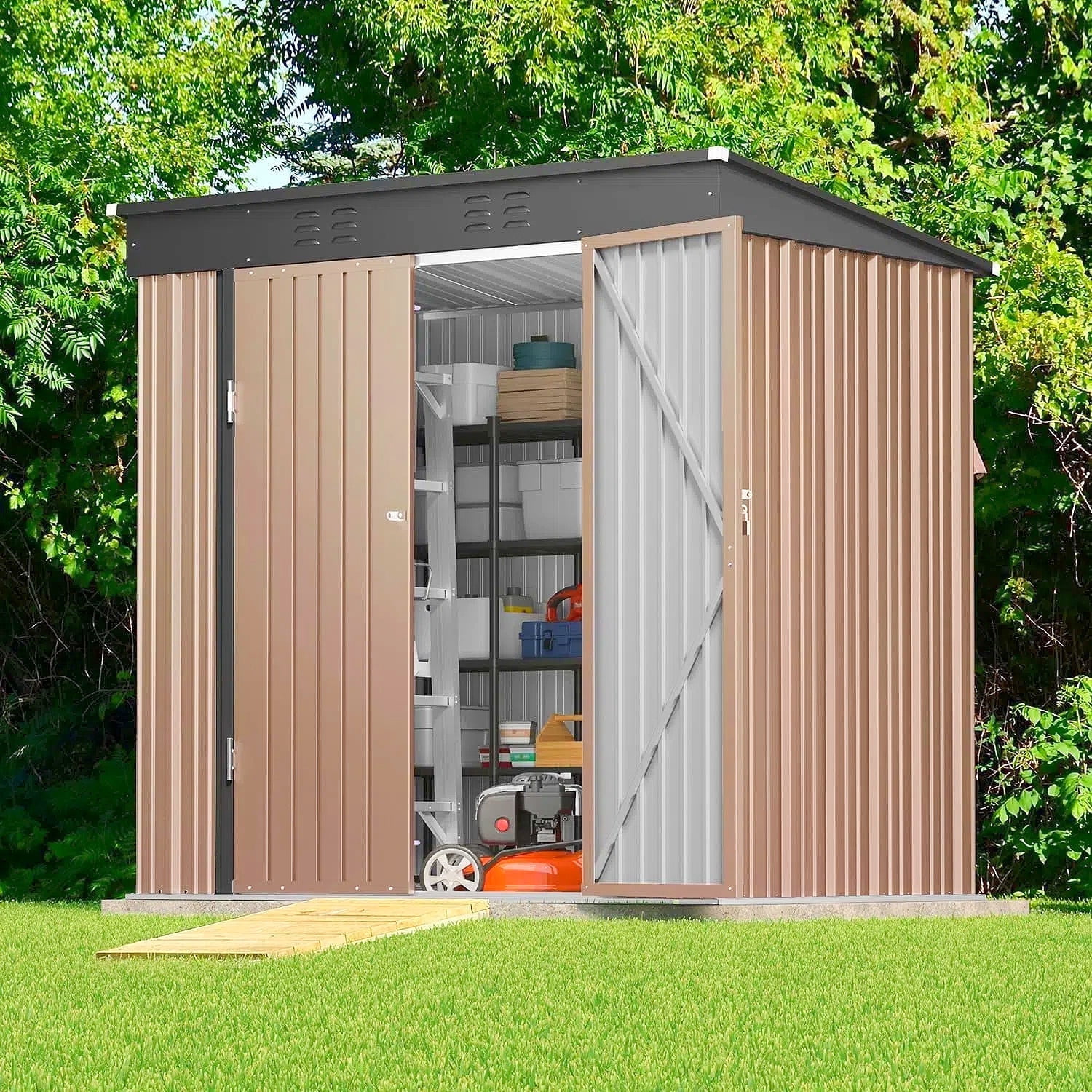 Outdoor Storage Shed 6'x4' Garden Shed with Double Locked Doors for