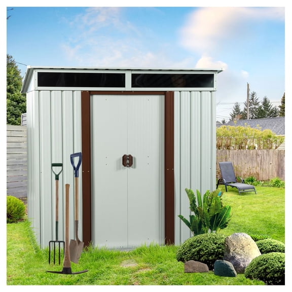 Outdoor Storage Shed 6x5ft Metal Garden Shed Lockable Sliding Doors White Heavy Duty