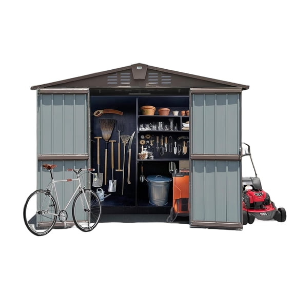 Outdoor Storage Shed, 8.23 x 6.28 x 6.20 ft, Galvanized Steel Metal Garden Sheds with Lockable Doors and Slope Roof, Utility Tool Shed Storage House for Backyard Garden Lawn Patio, Outside Use