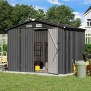 Outdoor Storage Shed, 8'x6' Galvanized Metal Steel Weather Resistant Garden Shed for Bike, Garbage Can, Lawnmower, Tool Storage Shed W/Lock, for Backyard Patio Lawn, Black