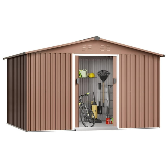 Outdoor Storage Shed 8x10 Ft, Steel Utility Tool Shed with Sloped Roof and Lockable Door, Backyard Garden Patio Lawn Outdoor Shed Large Garden Metal Shed for Garden, Patio, Backyard