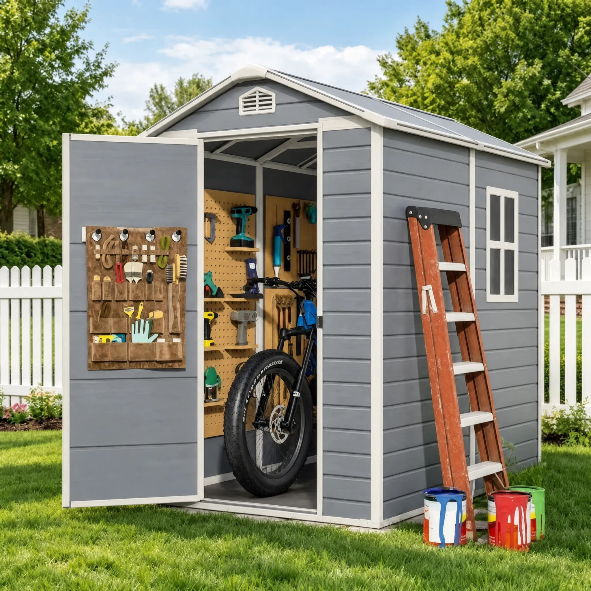 Asofer 6x4 ft Outdoor Resin Storage Shed with Floor & Lockable Doors - Heavy Duty Plastic Garden Shed for Backyard|Patio|Lawn Tool Organization - Grey