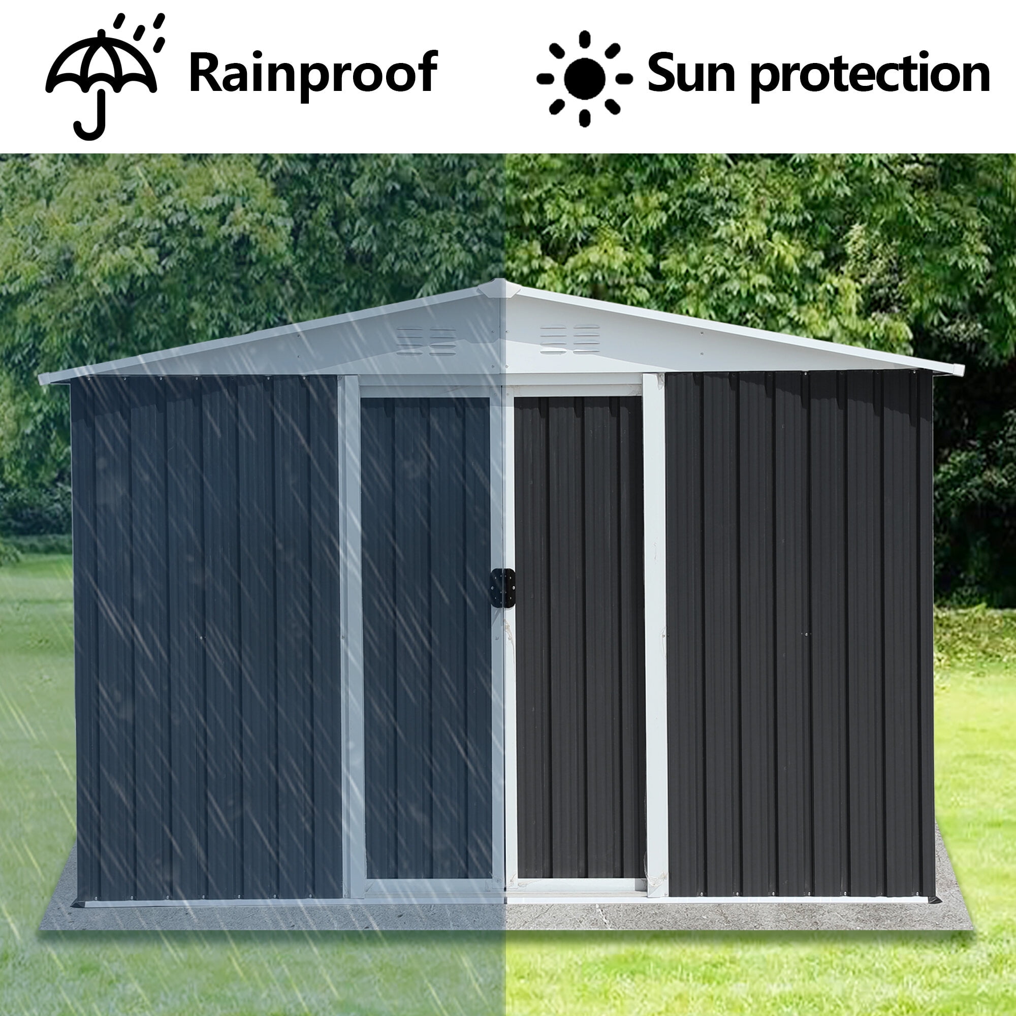 Outdoor Storage Shed 8x6 Feet Apex Roof Dark Grey Aluminum Alloy Frame Garden Shed With Sliding Door,Small Storage Shed