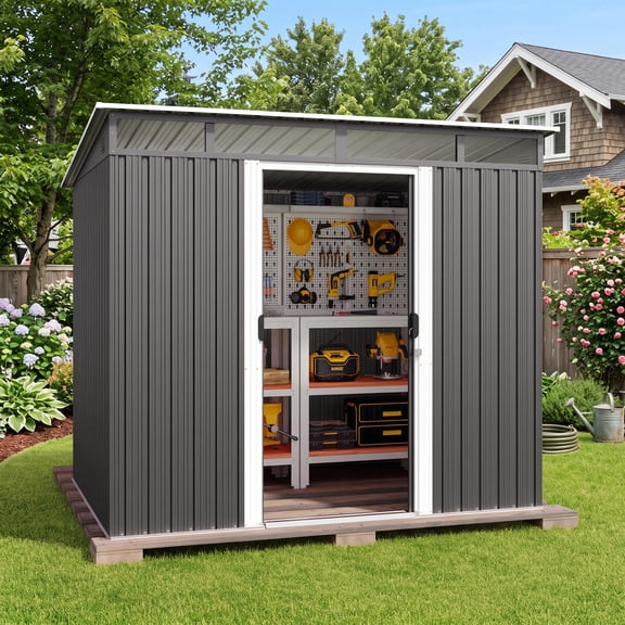 Asofer 8'x6' Shed and Outdoor Storage, Metal Shed with Sliding Doors & Vents for Garden, Backyard, Patio, Dark Gray