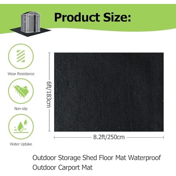 Outdoor Storage Shed Floor Mat, 6 * 8.2FT Waterproof Washable Garden Flooring Pad with Non Slip Backing, Soft Furniture Patio Covering Carport dust Oil Mat-Tool Shed, Storage Shed Not Included