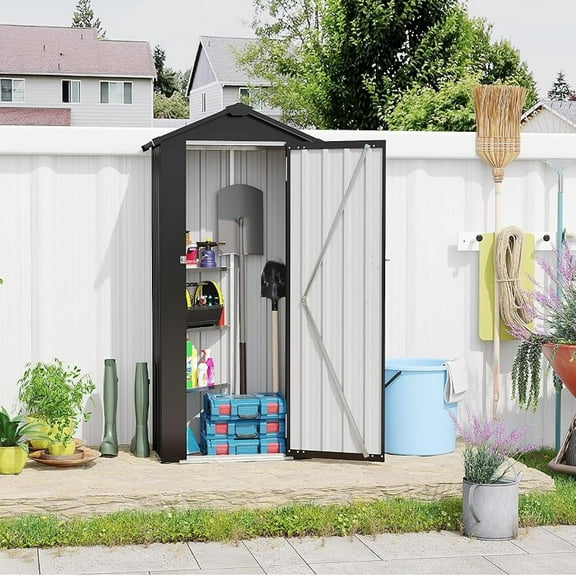 Outdoor Storage Shed, Galvanized Steel Lean to Shed with a Solid Lock System, Tool Sheds with Sloping Roof, Outdoor Door Storage Cabinet for Patio, Garage, Poolside, Poolside, and Garden (Brown)