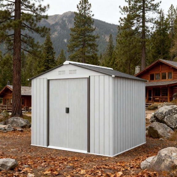 Outdoor Storage Shed Garden Shed white Garden Storage Shed with Foundation Kit, 4 Vents and 2 Easy Sliding Doors for Backyard, Patio, Garage, Lawn,Garden Storage Shed