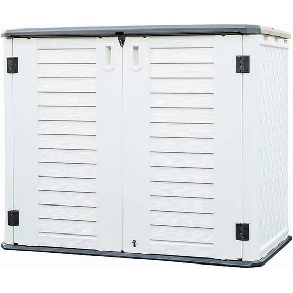 Outdoor Storage Shed - 35 Cubic feet Storage Box Waterproof for Garden, Backyards, Multi-Opening Door for Easy Storage of Tools, Lawn Mower,White