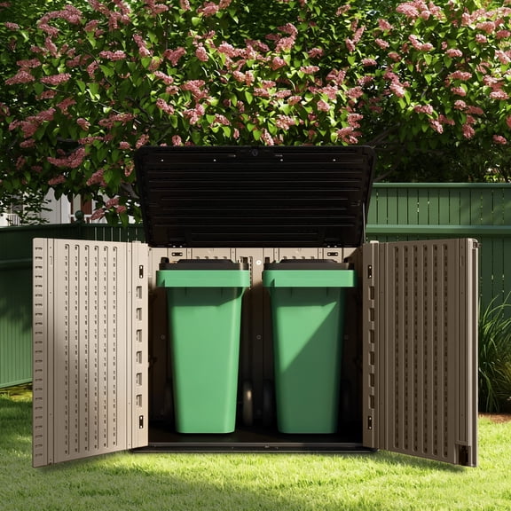 Outdoor Storage Shed - Horizontal Storage Cabinet Waterproof for Garden, Patio, Backyard, Storage Box for Easy Storage of Garbage Cans, Tools, Lawn Mower, 35 Cubic Feet,Dark Brown