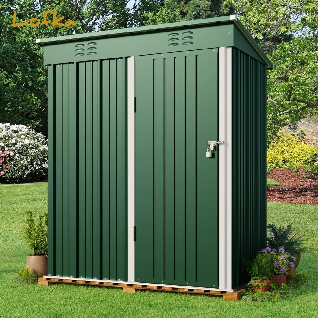 Green Alloy Steel Outdoor Storage Shed with Lockable Door