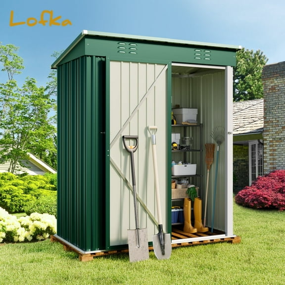 5x3 FT Metal Outdoor Storage Shed with Lockable Door and Sloped Roof – Weather-Resistant Garden Shed for Backyard, Patio, Lawn, Green