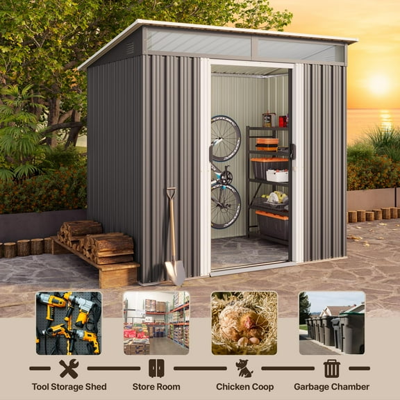 Lofka 6x4ft. Outdoor Storage Shed, Metal Garden Storage Shed with Sliding Lockable Door for Patio, Gray
