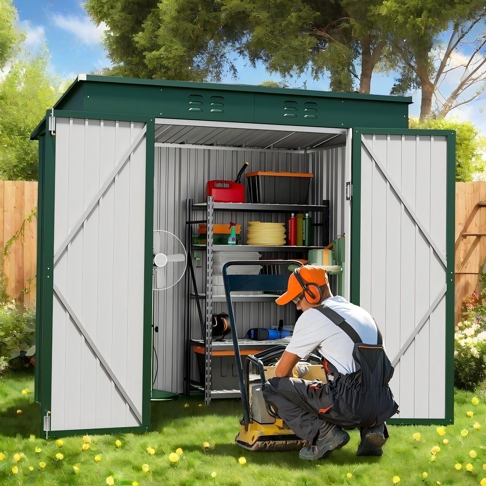 Outdoor Storage Shed, Lofka 6 x 4 Metal Garden Shed with Double Lockable Doors, Waterproof Shed Outdoor Storage Clearance for Backyard Patio Lawn, Green