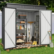 Outdoor Storage Shed, Lofka 6' x 4' Metal Storage Shed with Base Frame, Gray