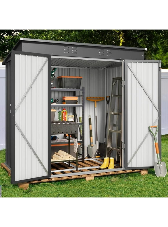 Outdoor Storage Shed, Lofka 6' x 4' Metal Storage Shed with Base Frame, Gray