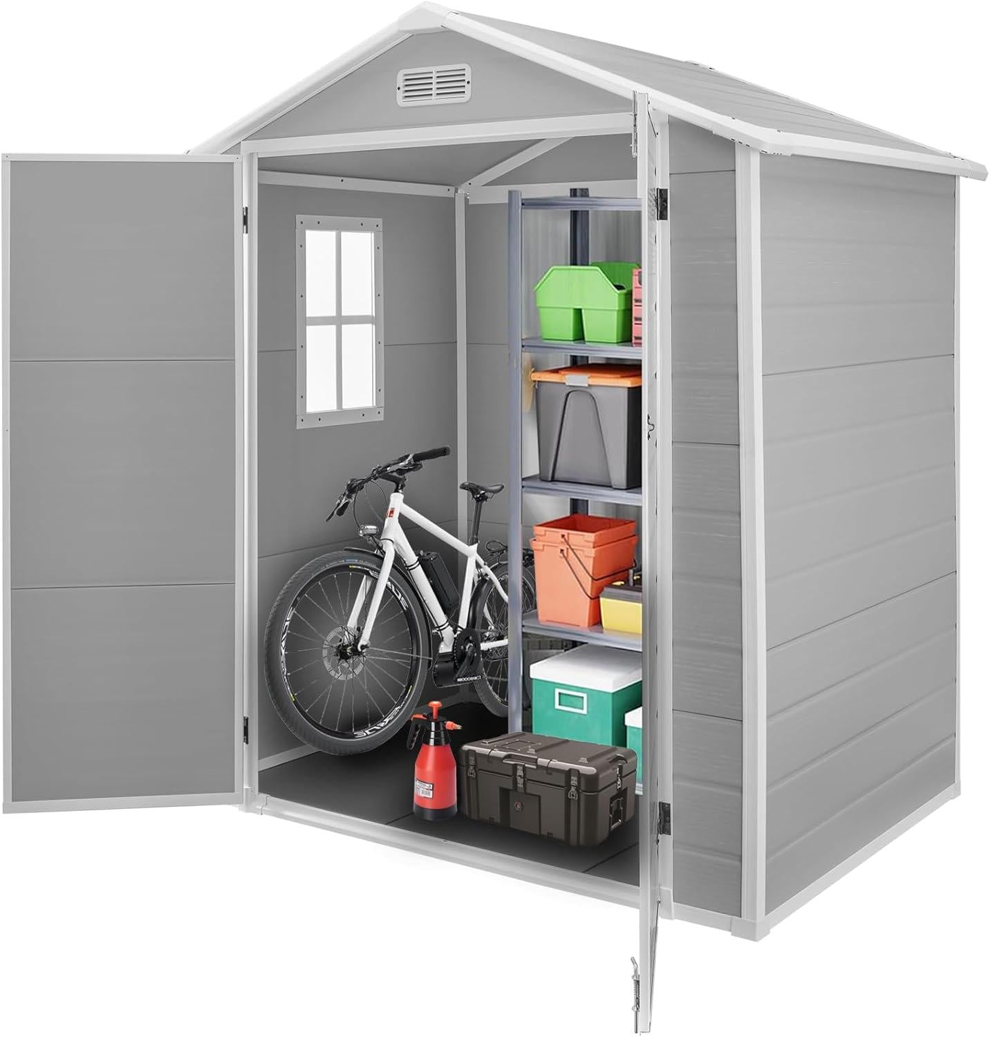 Lofka Large Resin Garden Shed, 6' x 4' Plastic Backyard Storage Building, Gray/White - Walmart.com