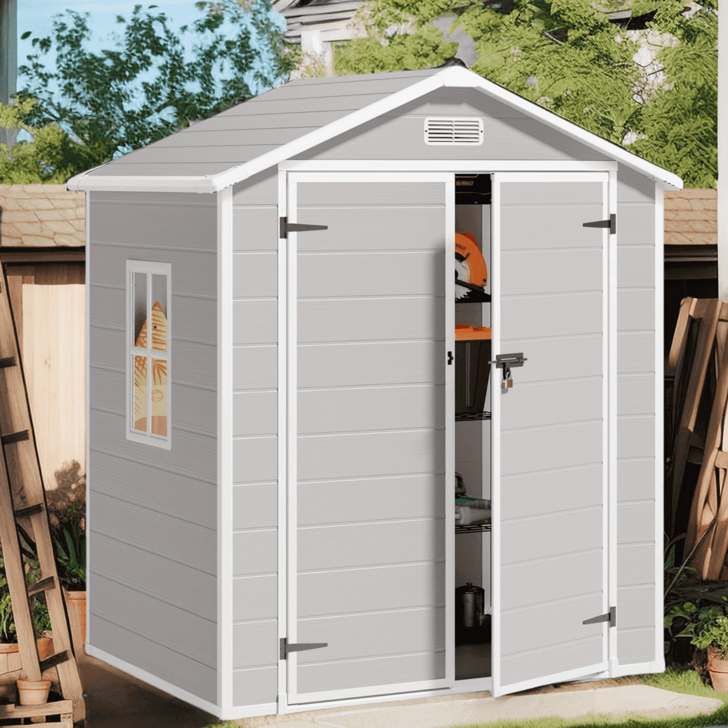 Lofka Large Resin Garden Shed, 6' x 4' Plastic Backyard Storage ...