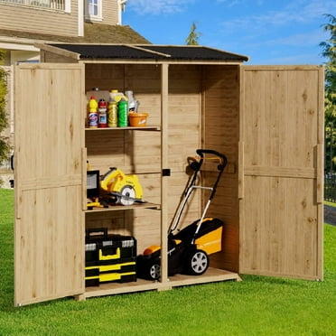 Outdoor Storage Shed, Lofka Wooden Storage Cabinet with Waterproof Roof and 2 Removable Shelves Garden Shed for Backyard, Patio, Lawn