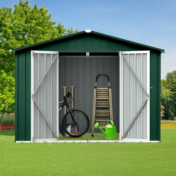 Outdoor Storage Shed Metal garden sheds 8ftx6ft outdoor storage sheds Green+White,Garden Storage Shed
