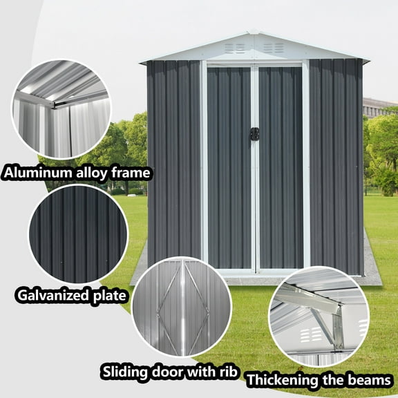 Outdoor Storage Shed, Outdoor Storage Sheds 6FTx4FT Apex Roof Grey, Grey Garden Storage Shed,Metal Small Storage Shed, Garden & Outdoor Sheds Outdoor Storage Sheds 6FTx4FT Apex Roof Grey