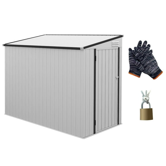 Outdoor Storage Shed Outsunny 4' x 7.7' Metal Outdoor Storage Shed, Lean to Storage Shed, Garden Tool Storage House with Lockable Door and 2 Air Vents for Backyard, Patio, Lawn, White,Small Storage S