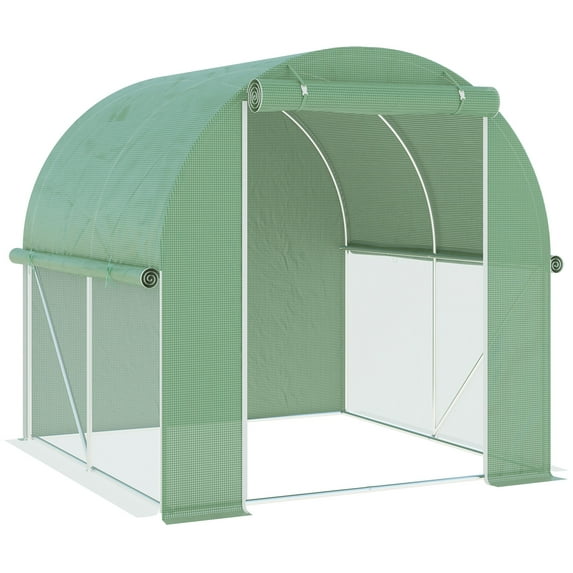 Outdoor Storage Shed Outsunny 6' x 6' x 6' Tunnel Greenhouse Outdoor Walk-In Hot House with Roll-up Plastic Cover and Zippered Door, Steel Frame, Green,Garden Storage Shed