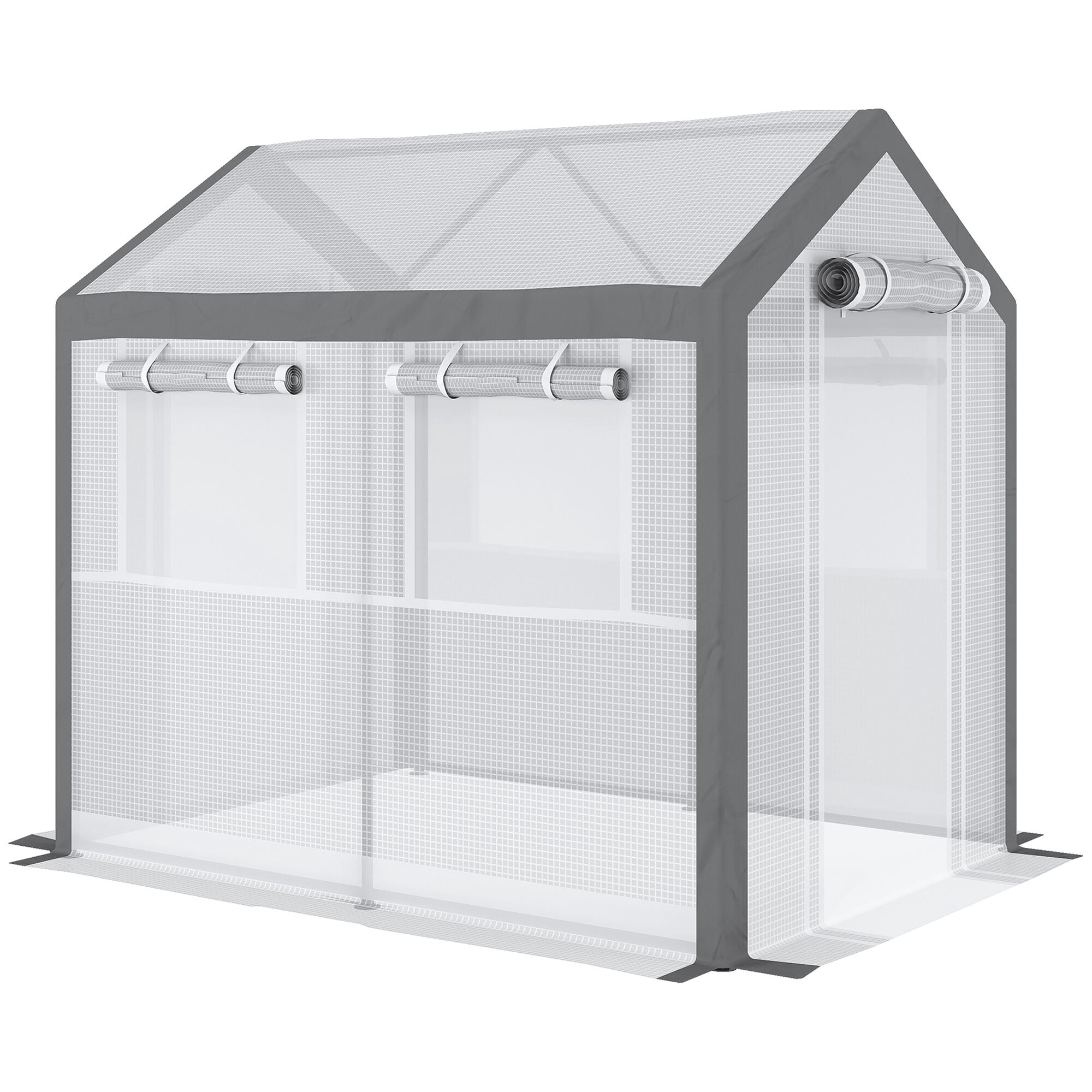 Outdoor Storage Shed Outsunny 8' x 6' x 7.5' Walk-In Greenhouse, Outdoor Gardening Canopy with 6 Roll-up Windows, 2 Zippered Doors & Weather Cover, White,Garden Storage Shed
