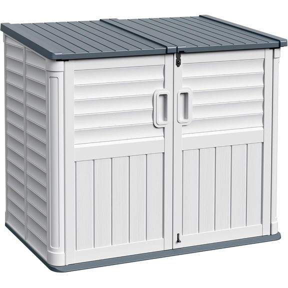 Outdoor Storage Shed, Resin, 34 Cu Ft Outdoor Storage Cabinet Without Shelf, Waterproof, Double Locks, Storage for Trash Can, Garden Tools, Pool Supplies, Beige