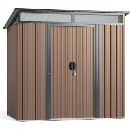 Outdoor Storage Shed for Backyard, Asofer Metal Garden Shed with Sliding Lockable Doors, Brown