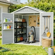 Outdoor Storage Shed with Floor, Lofka 6 x 4 Resin Outdoor Shed with Side Windows for Garden, Patios, Backyards, Gray