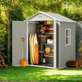 thumbnail image 1 of Outdoor Storage Shed with Floor, Lofka 6' x 4' Resin Outdoor Shed with Side Windows for Garden, Patios, Backyards, Gray, 1 of 9
