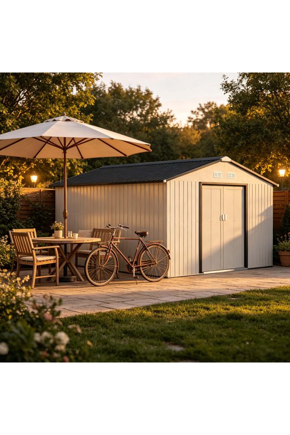 Outdoor Storage Shed with Spacious Storage Space, Backyard Tools Storage Shed, Garden Metal Shed