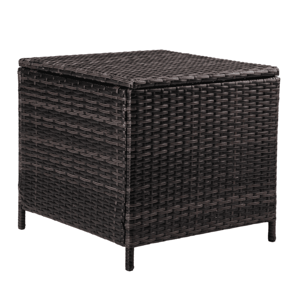 Outdoor Wicker Side Table with Storage, 27 Gallon Patio Deck Box for Poolside Balcony, Square Coffee Table with Heavy Duty Frame (Brown)